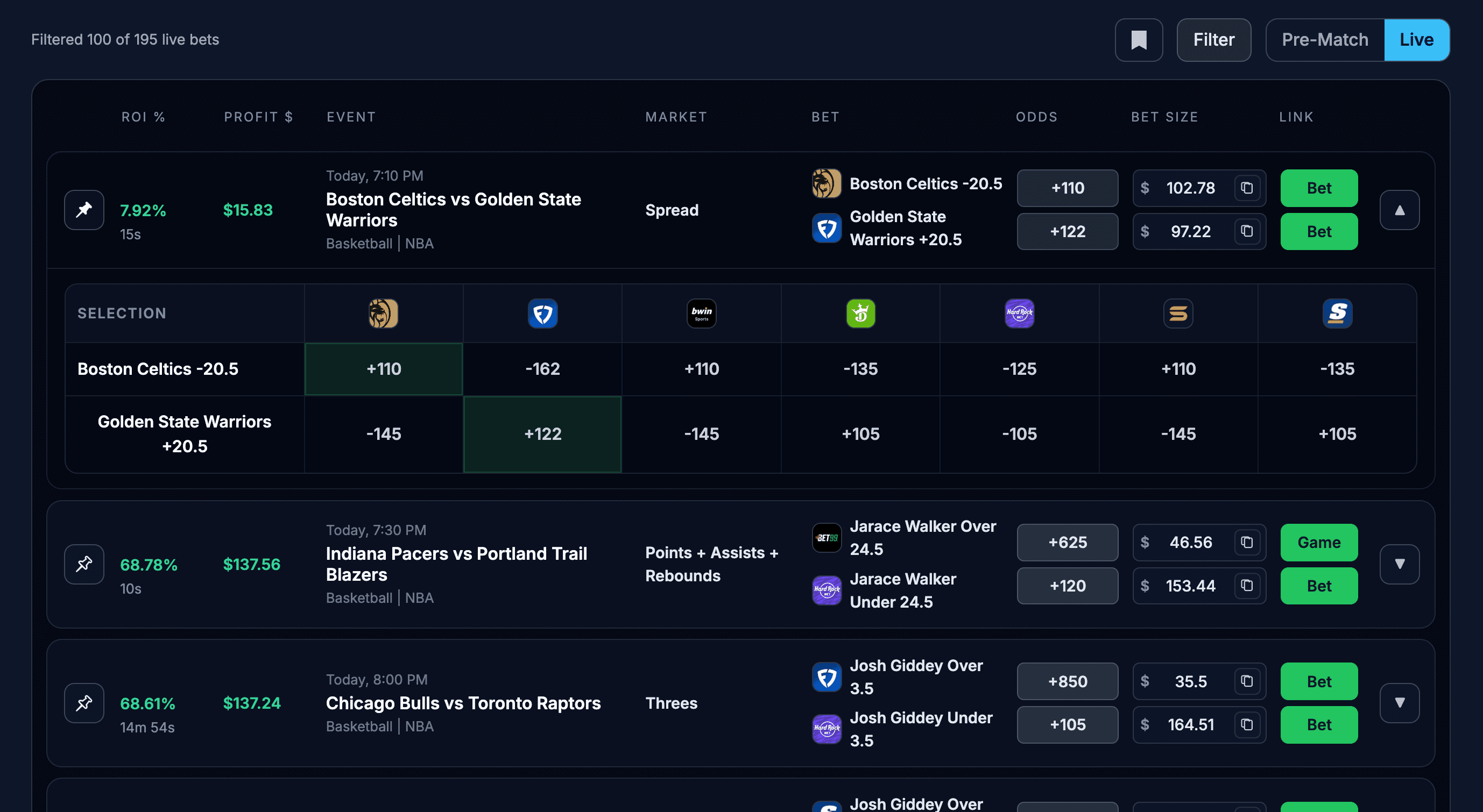 Arbitrage dashboard preview